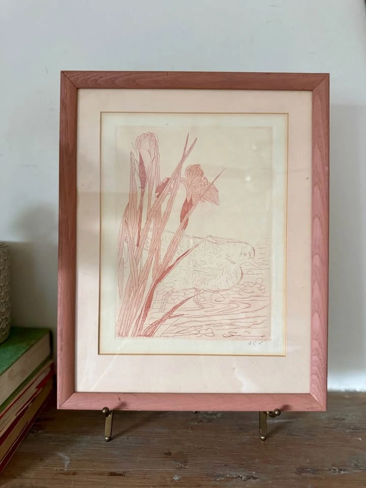 Vintage Framed Bird & Botanical Etching Print (Artist Signed) - photo 2