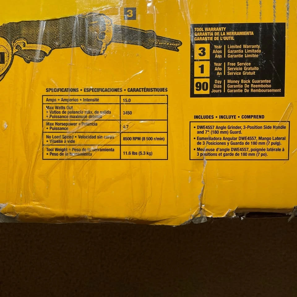 NEW! DEWALT DWE4557 15A 4.7 HP 7” Angle Grinder - $384 - photo 4