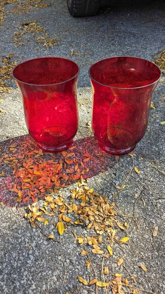 Large Red Hurricane Glass Vases thumbnail