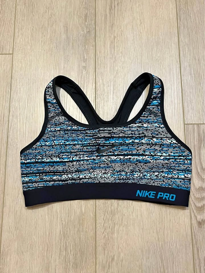 NIKE PRO Blue/Black/White Patterned Sports Bra - Size S
