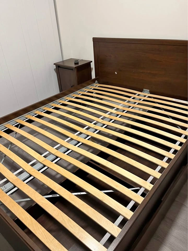 IKEA BRUSALI Queen Bed Frame + 2 Storage Drawers + Nightstand