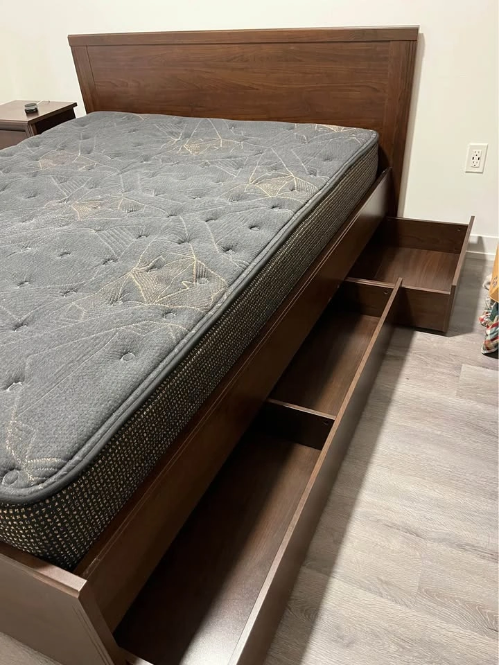 IKEA BRUSALI Queen Bed Frame + 2 Storage Drawers + Nightstand - photo 5