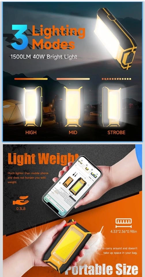 WARSUN LED Work Light Rechargeable, Magnetic COB Worklight - photo 5