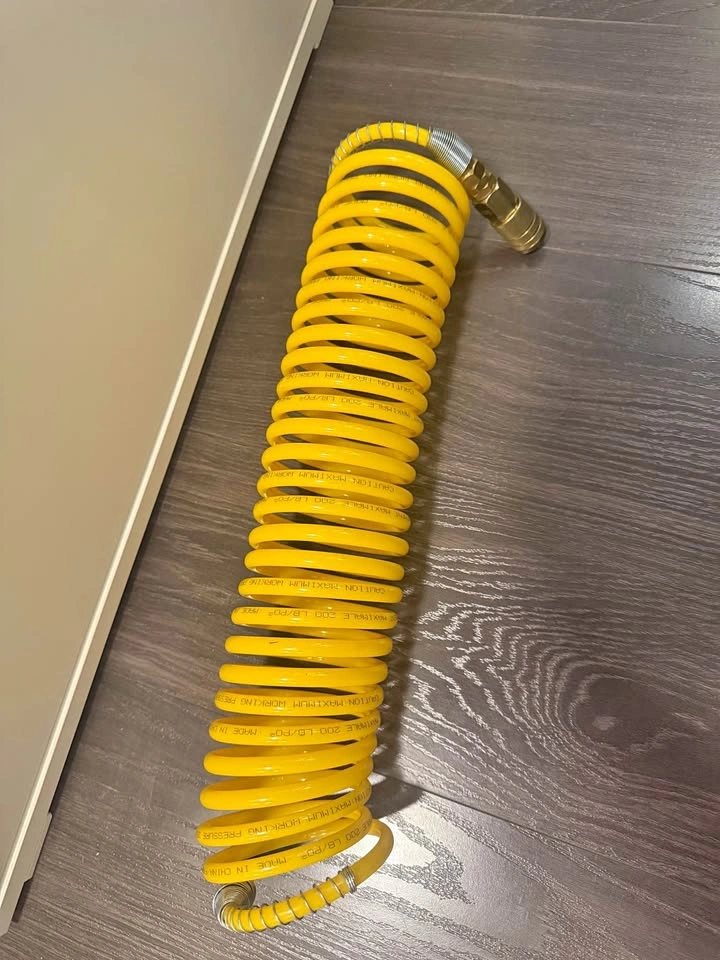 Yellow Coiled Air Compressor Hose with Quick Connects