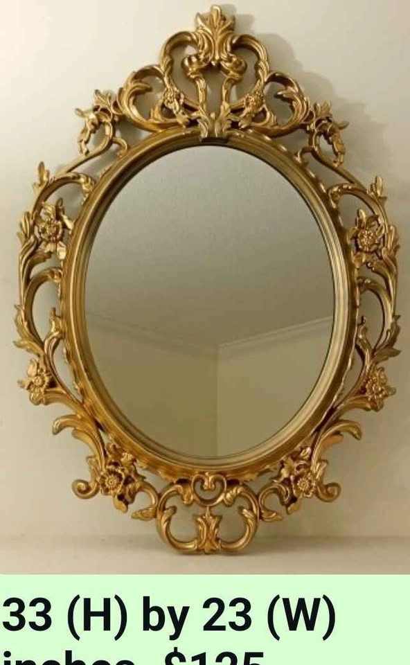 Two Vintage Ornate Gold Oval Wall Mirrors 33x23 inches - photo 2