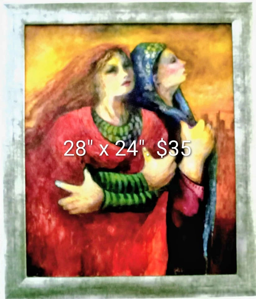 Framed Renaissance Style Painting of Two Women 28" x 24"