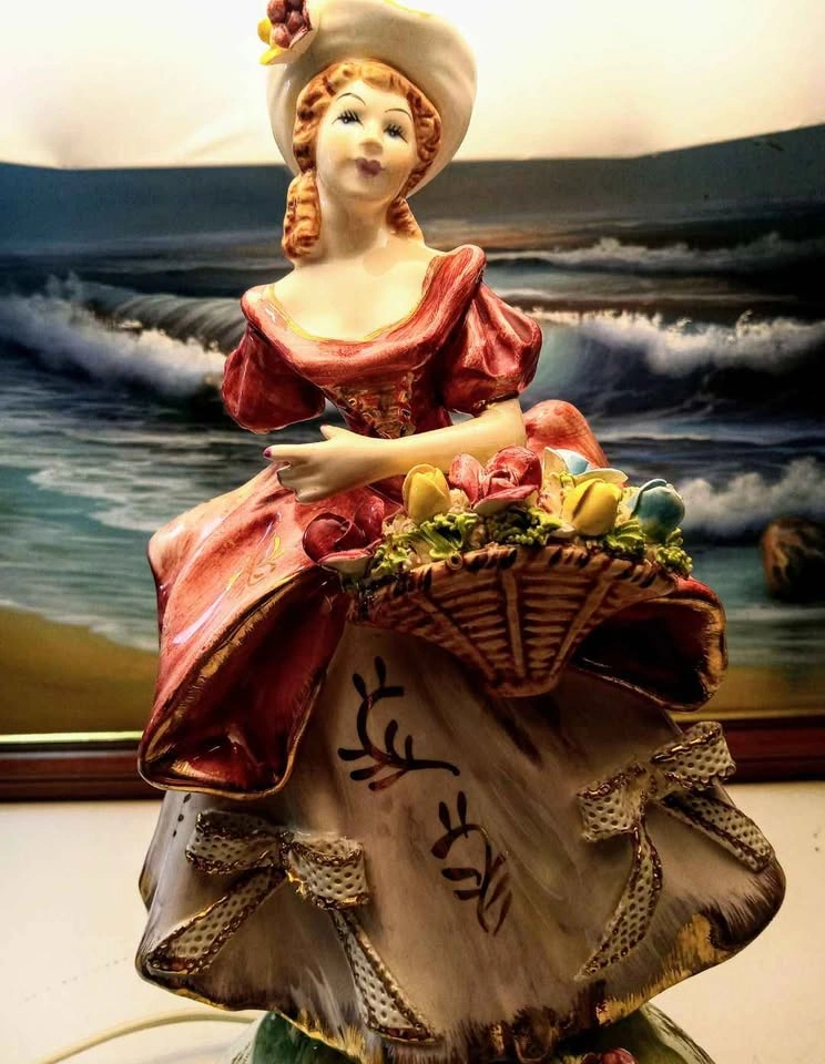 Pair of tall antique porcelain figurine table lamps - photo 2