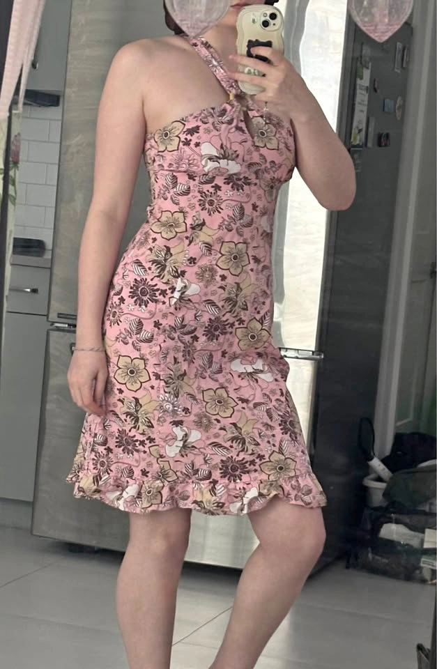 Adorable pink and brown summer dress