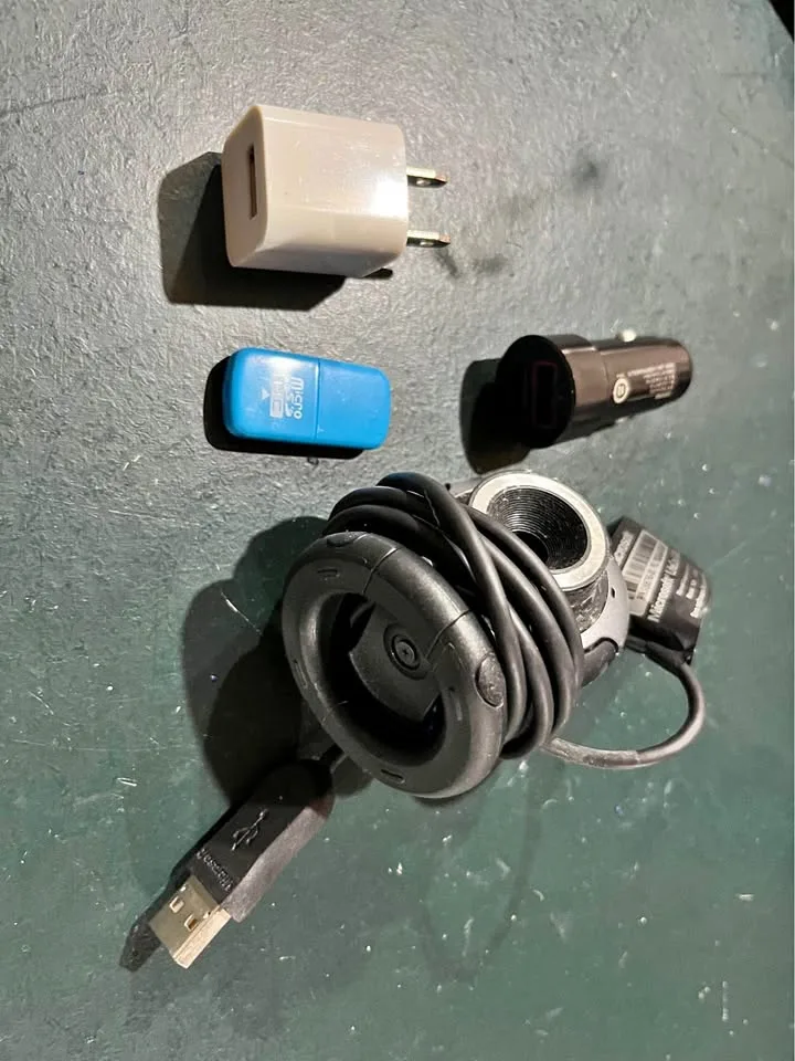 Micro sd reader + old webcam+ car USB adapter+ usb power adapter thumbnail