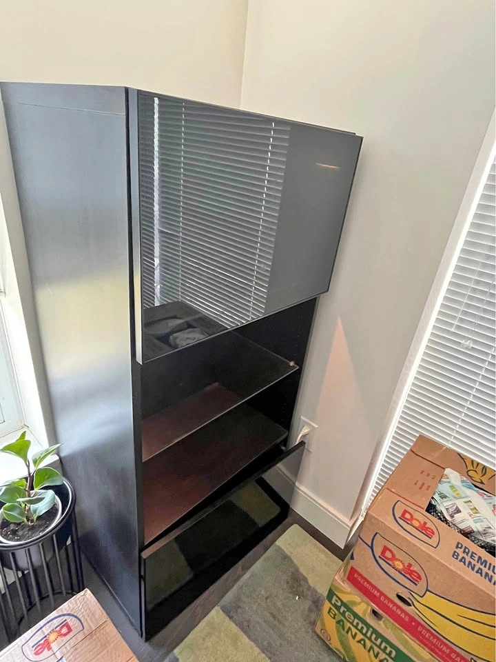 BESTA IKEA: Cabinet with Glass Shelves & LIGHTNING