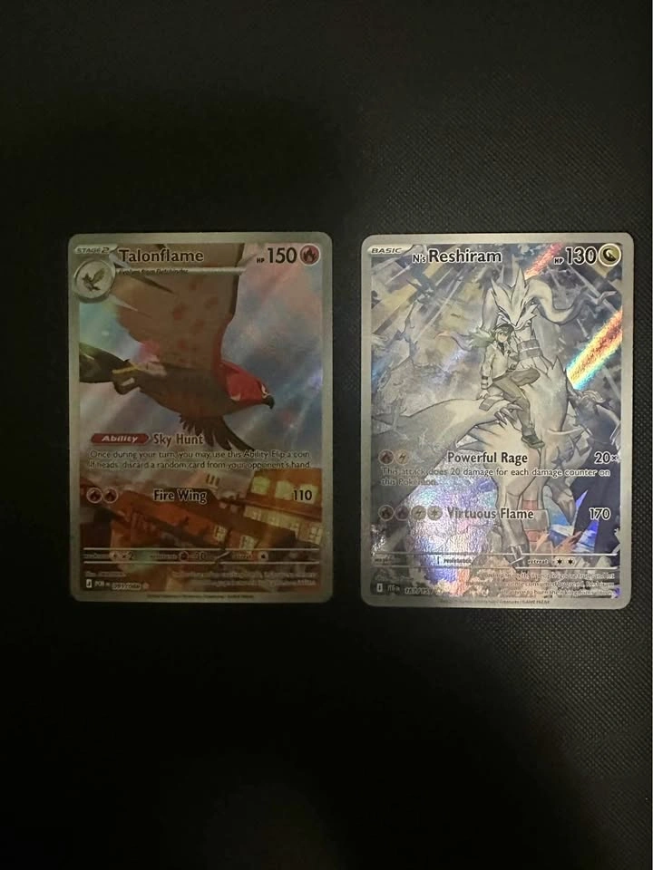 Reshiram and talonflame ir Pokémon cards