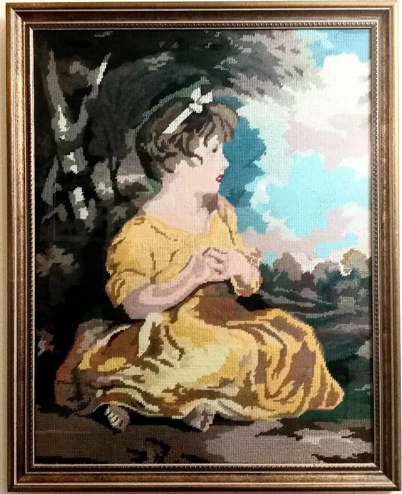 Large, gorgeous Victorian needlepoint, framed, glass-covered - photo 2