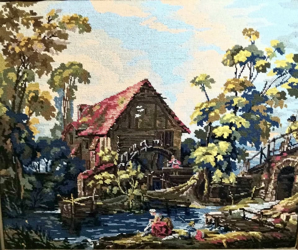 19th-century antique large needlepoint 35"x28"