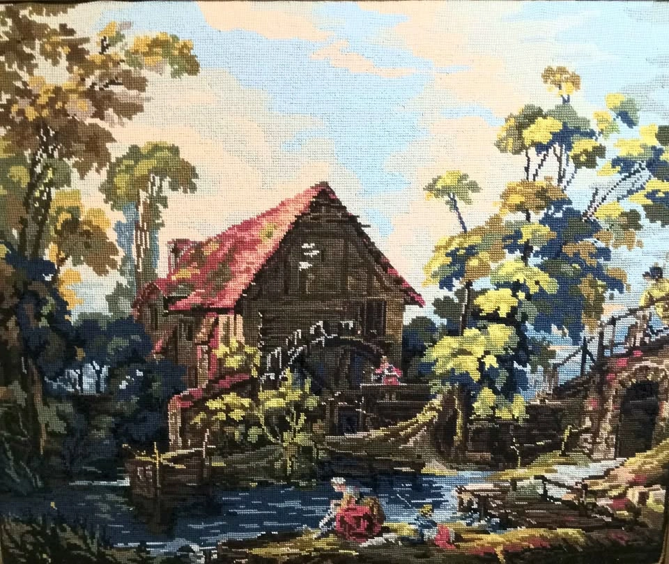19th-century antique large needlepoint 35"x28" - photo 2
