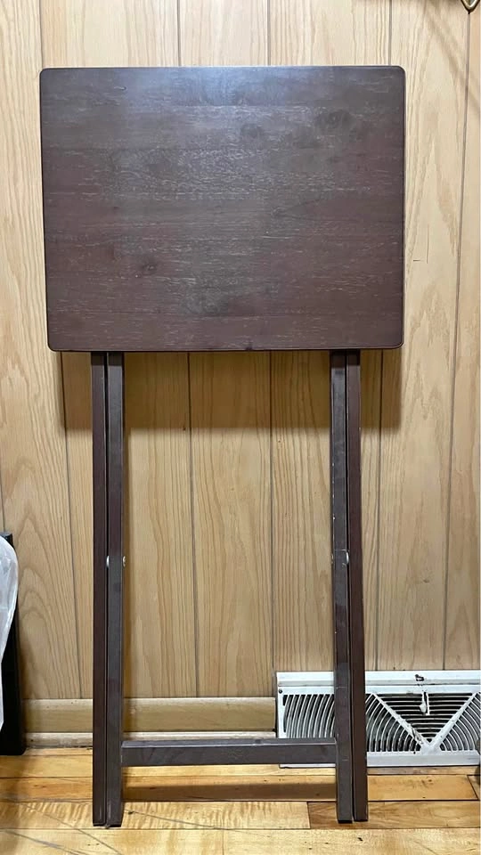 Dark Wood Folding TV Tray Table