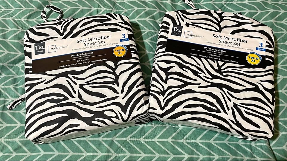 2 Brand New Mainstays Twin XL Sheet Sets (Zebra Print)