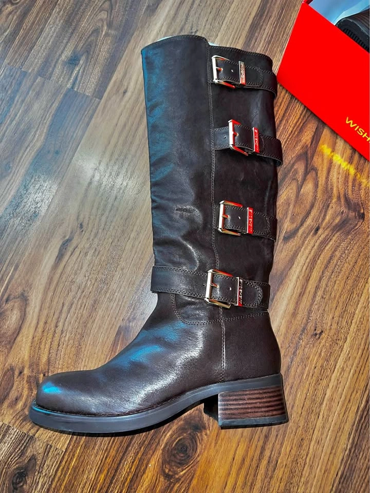Leather High Knee Moto Boots