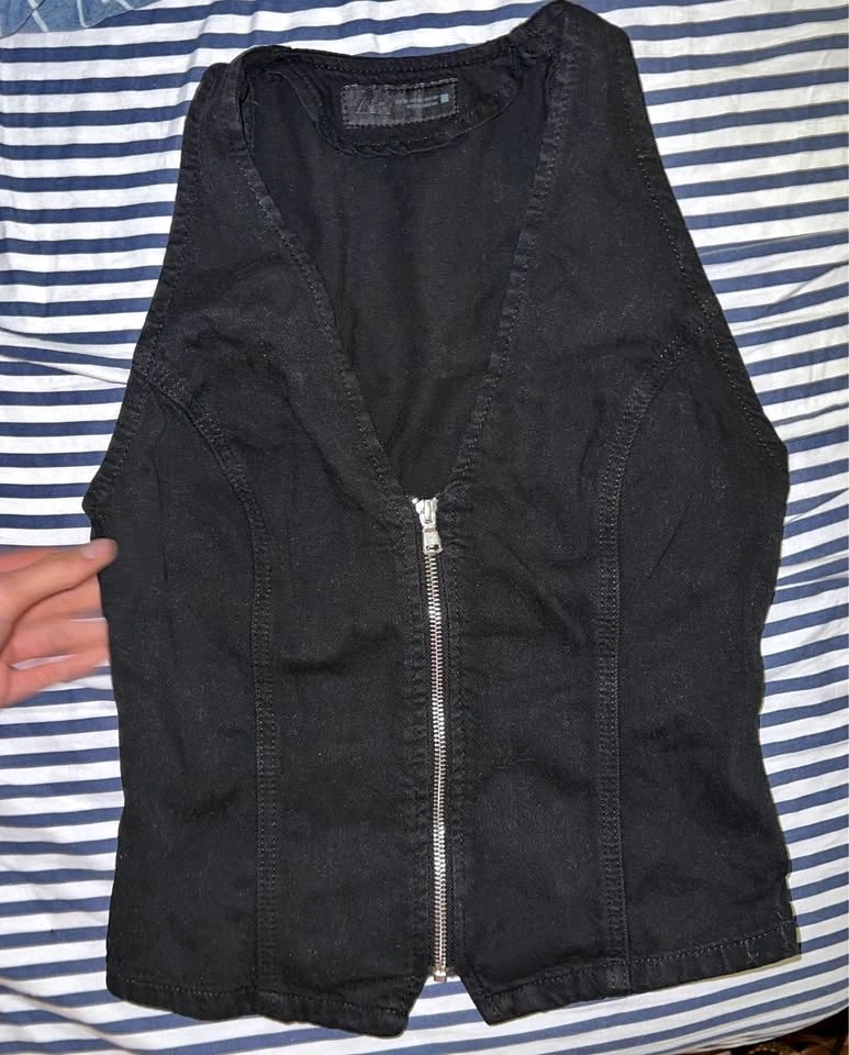 ZARA Zip Front Denim Vest Top