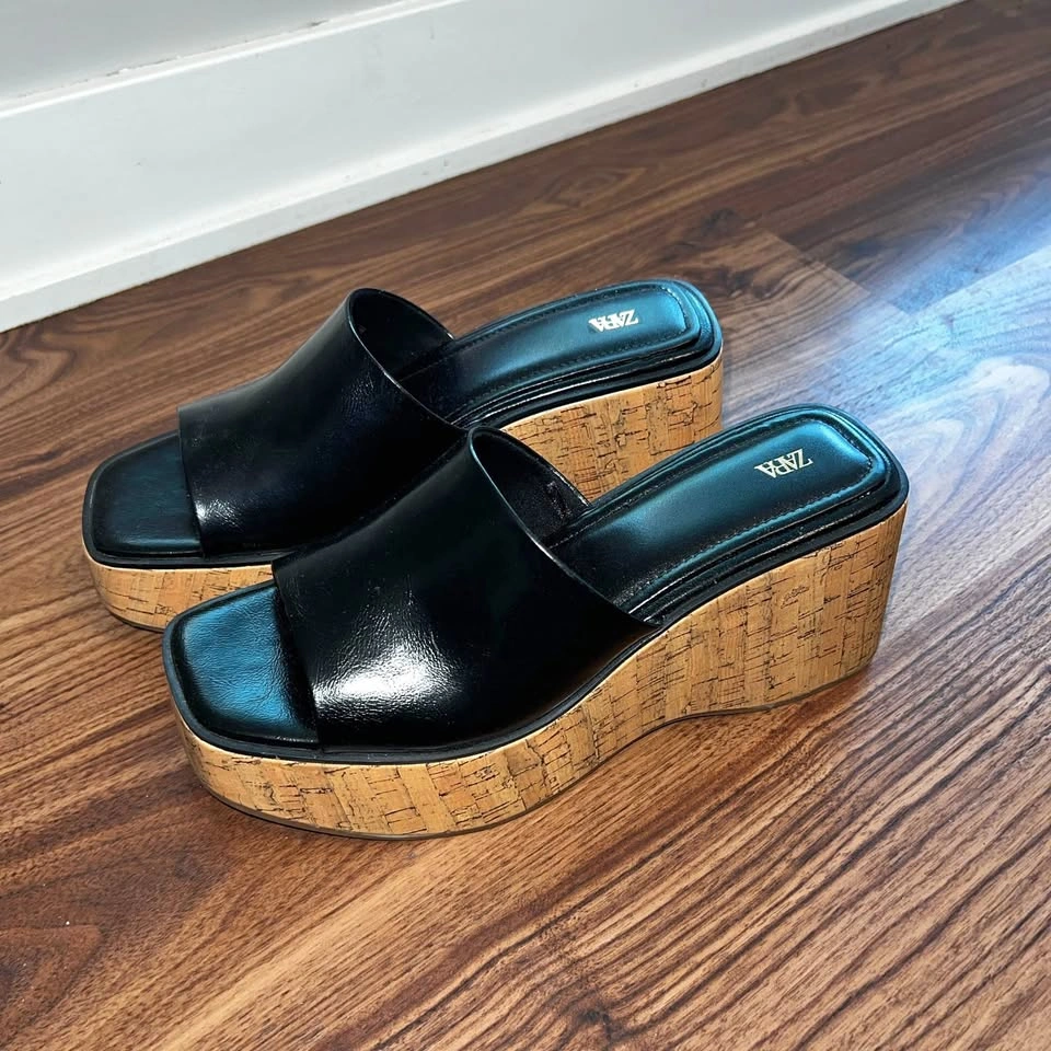 Zara Cork Wedge Slide Sandals (W11)