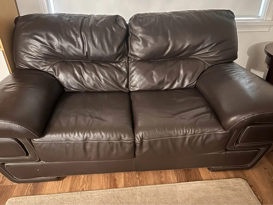 Brown genuine LEATHER couches plus a side table and a coffee tab - photo 2