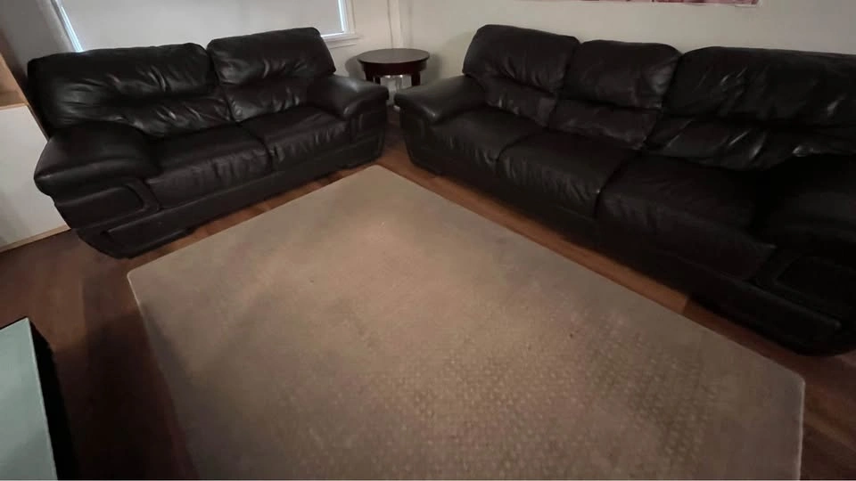 Brown genuine LEATHER couches plus a side table and a coffee tab - photo 3