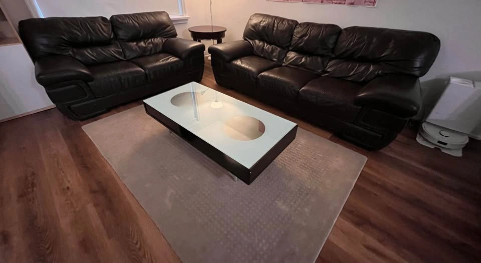 Brown genuine LEATHER couches plus a side table and a coffee tab - photo 4