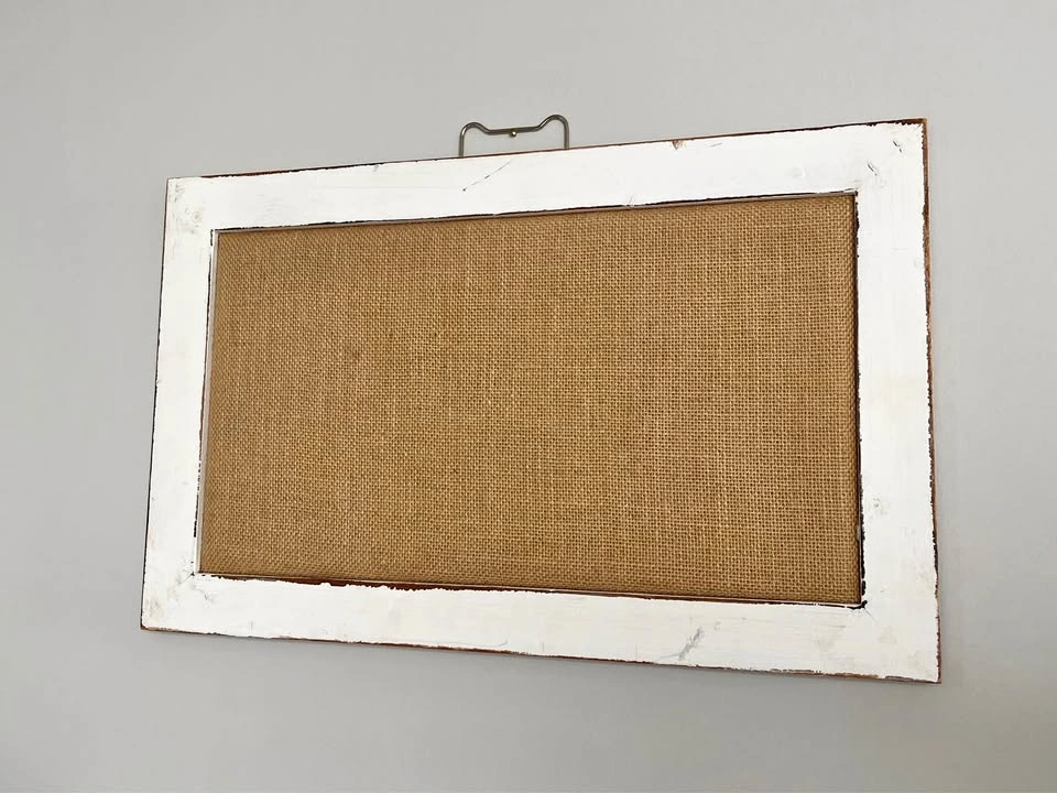 21” x 13” white wooden rustic burlap message board