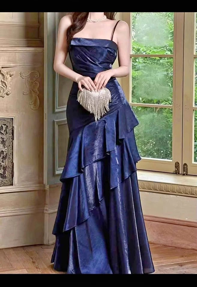 Women Elegant Chic Navy Blue Prom Dress
