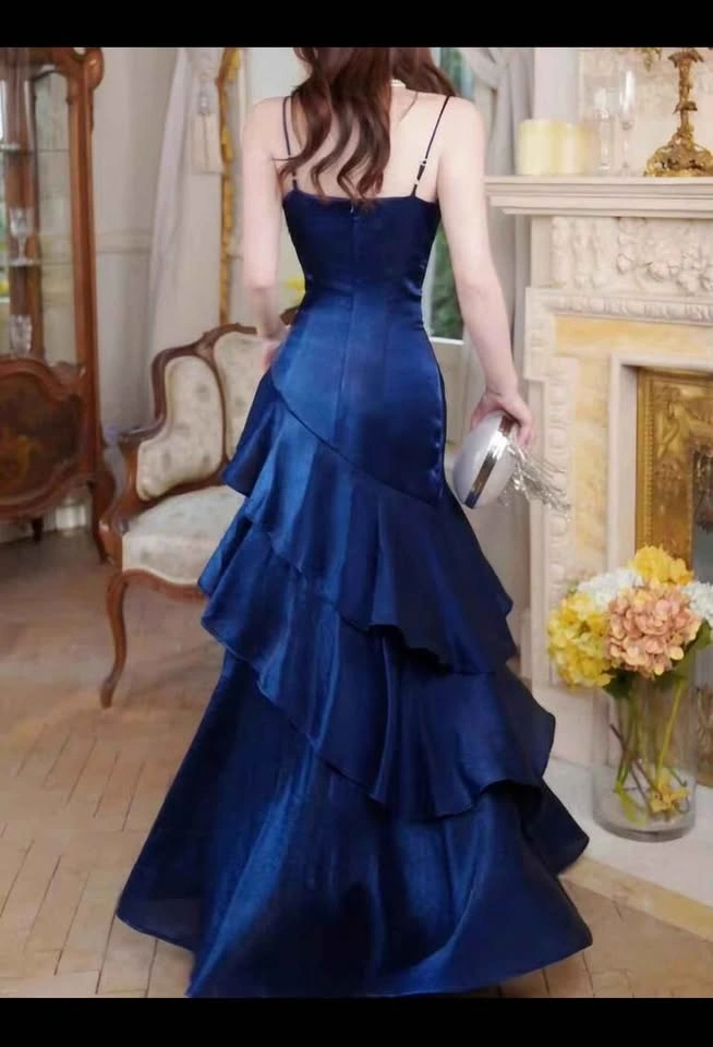 Women Elegant Chic Navy Blue Prom Dress - photo 2