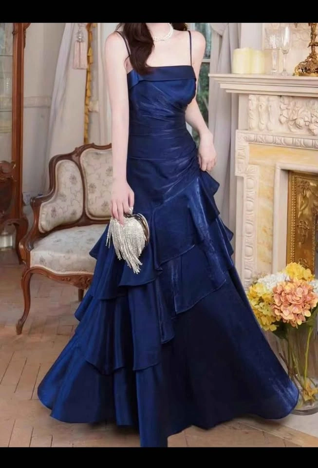 Women Elegant Chic Navy Blue Prom Dress - photo 4