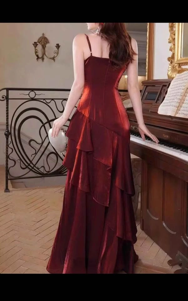 Women Elegant Chic Burgundy Prom Dress - photo 4