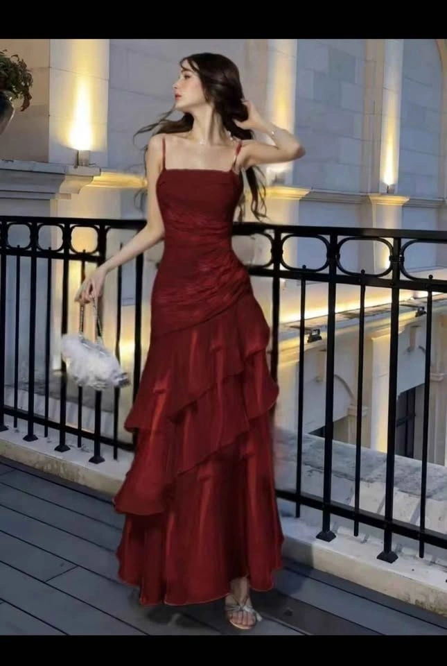 Women Elegant Chic Burgundy Prom Dress - photo 5