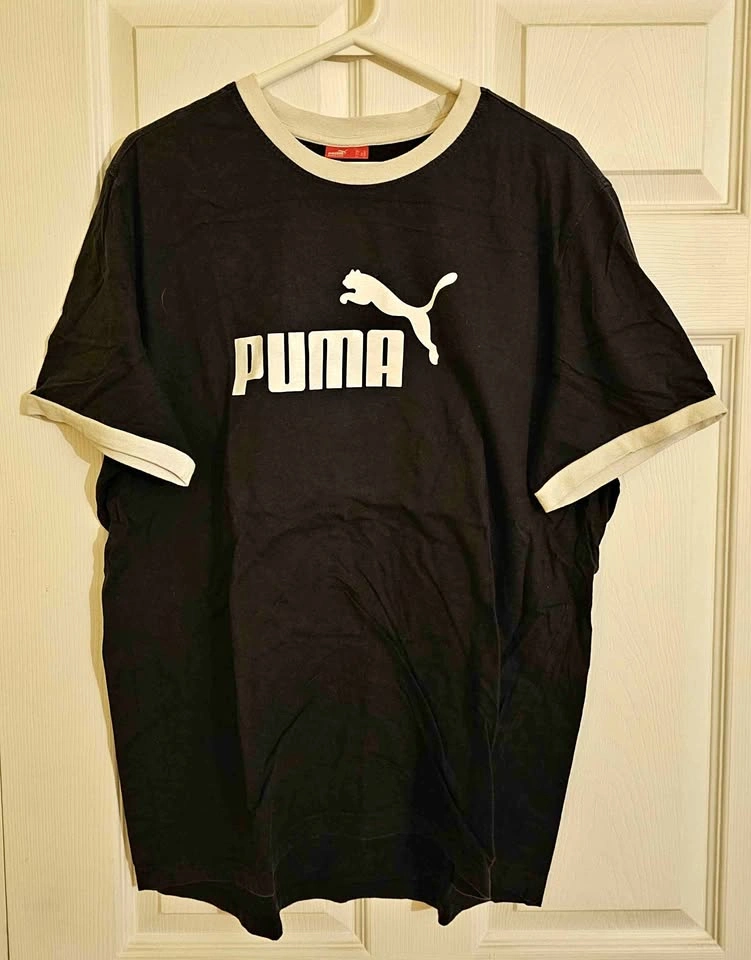 Vintage PUMA Classic Logo Ringer T-Shirt - Black (Men's XL)