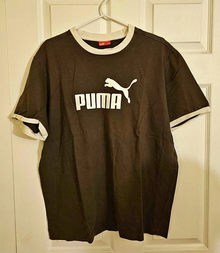 Vintage PUMA Classic Logo Ringer T-Shirt - Brown (Men's XL)