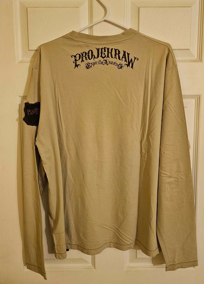 Y2K Vintage PROJEKRAW Gothic Graphic Long Sleeve Shirt - Beige - photo 2