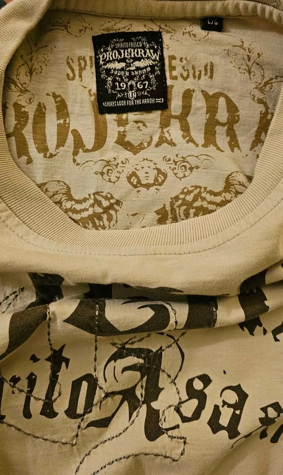Y2K Vintage PROJEKRAW Gothic Graphic Long Sleeve Shirt - Beige - photo 3