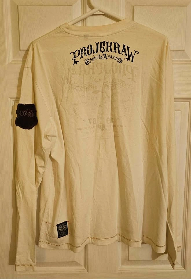 Y2K Vintage PROJEKRAW Gothic Graphic Long Sleeve Shirt - Off-Whi - photo 2