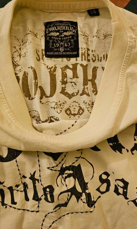 Y2K Vintage PROJEKRAW Gothic Graphic Long Sleeve Shirt - Off-Whi - photo 3