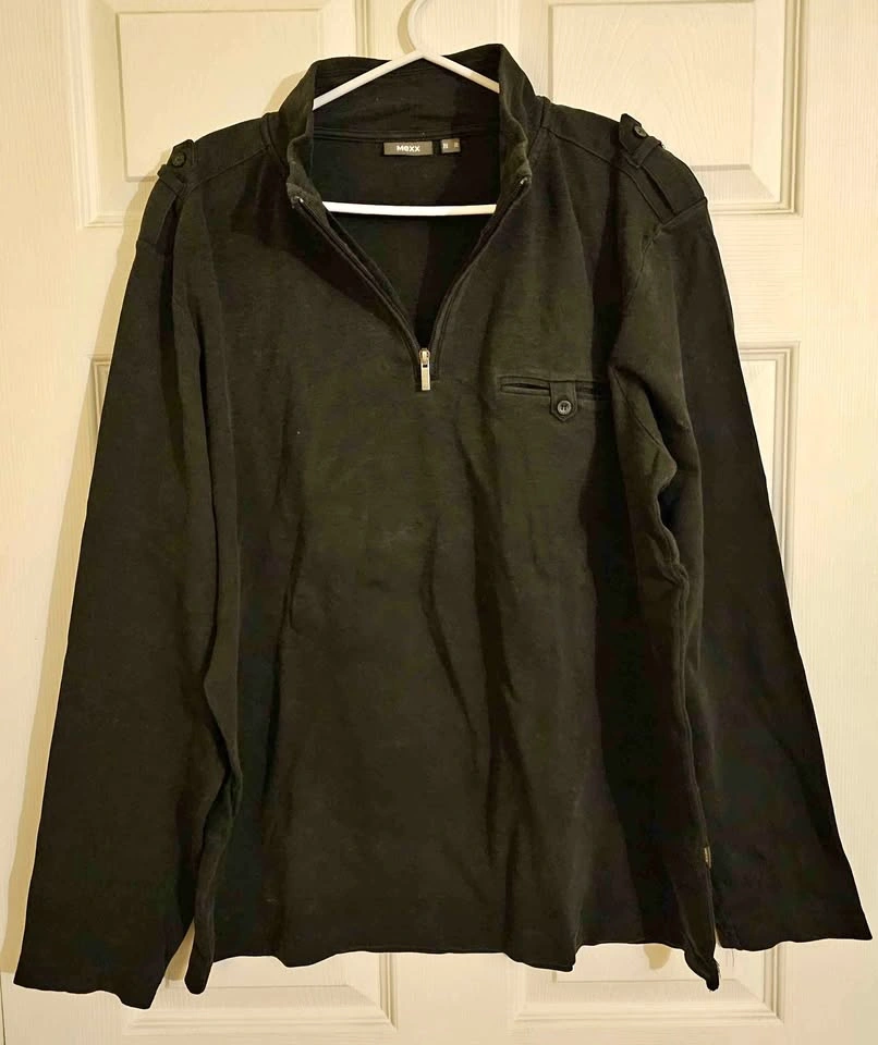 MEXX Men's Black Military Style 1/4 Zip Pullover Shirt - Size XL