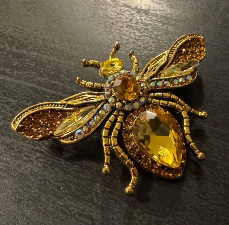 Luxe Amber Yellow Crystal Gold Tone Bumble Bee Brooch Pin - photo 4