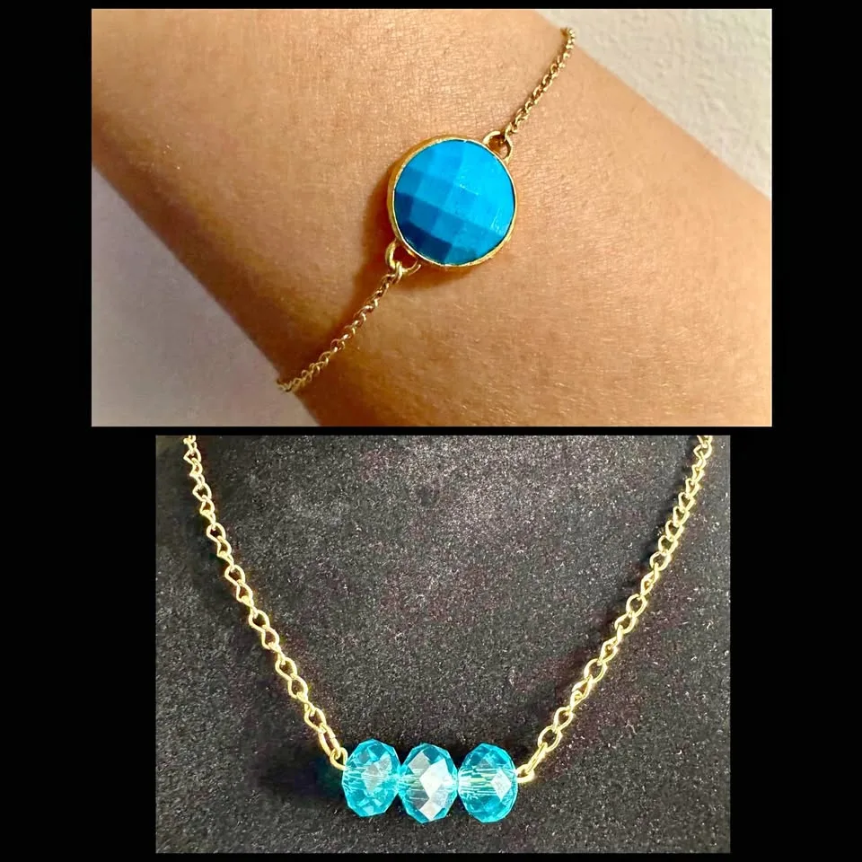 Blue/Gold Necklace Bracelet Bundle Turquoise Magnesite thumbnail
