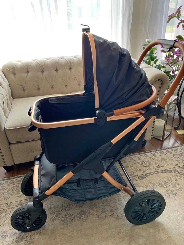 Black/Rose Gold Luxury Pet Stroller - Detachable Carrier
