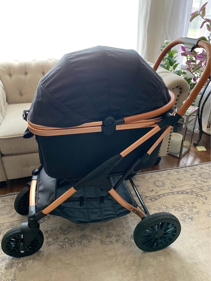 Black/Rose Gold Luxury Pet Stroller - Detachable Carrier - photo 3