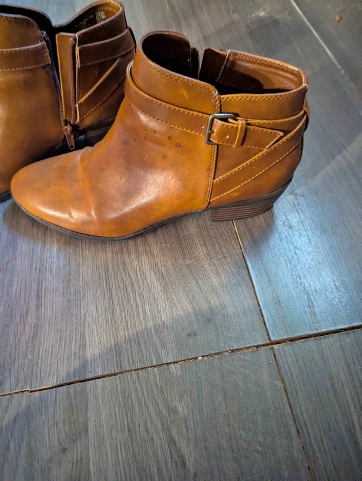 Brown Faux Leather Ankle Boots
