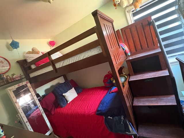 Solid Wood Bunk Bed with Stairs - mattresses/ladder included