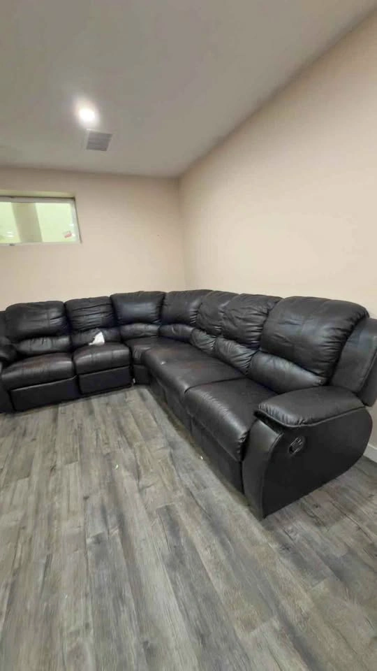 Large Black Faux Leather Reclining Sectional