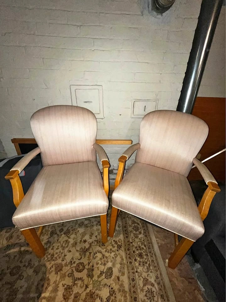 Pair of Vintage Mid-Century Modern Upholstered Wood Armchairs