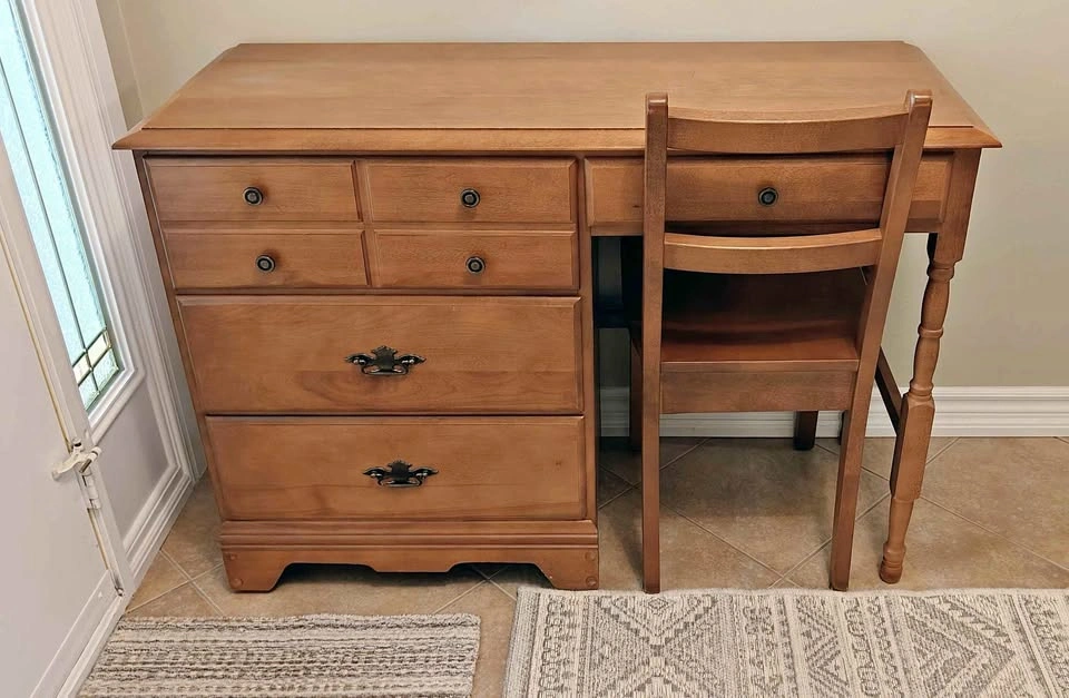 Small solid wood desk and chair
