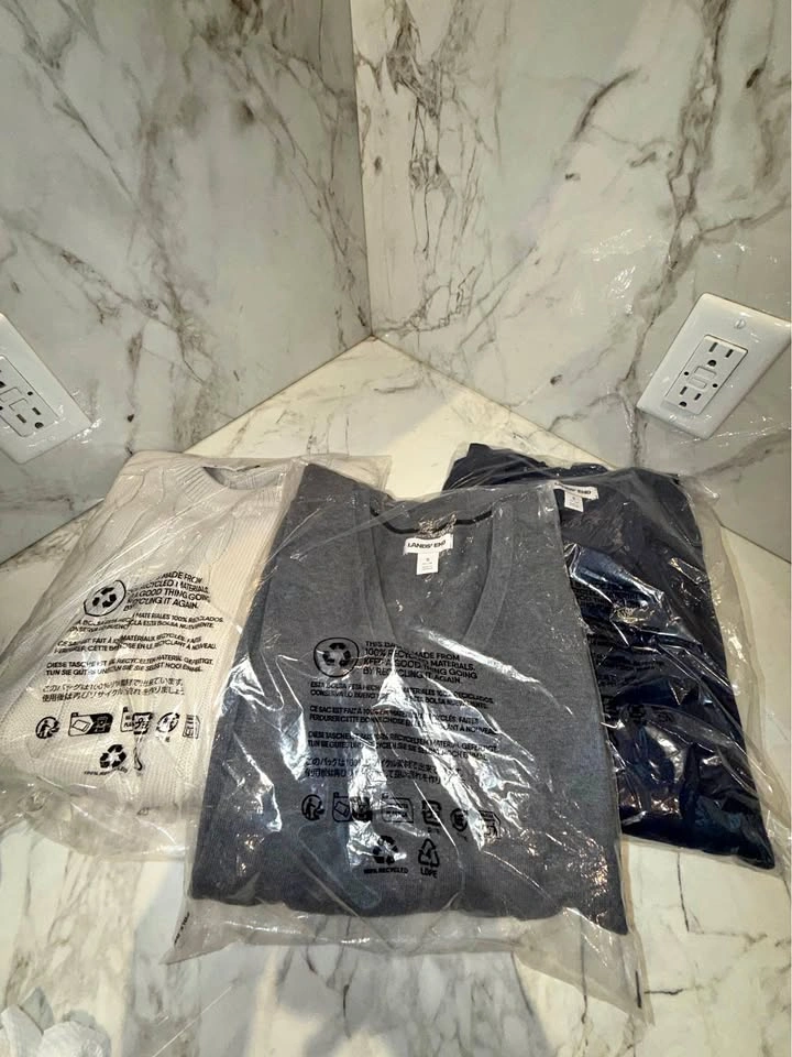 3 New Lands’ End Sweaters (Small) – White, Gray, Navy