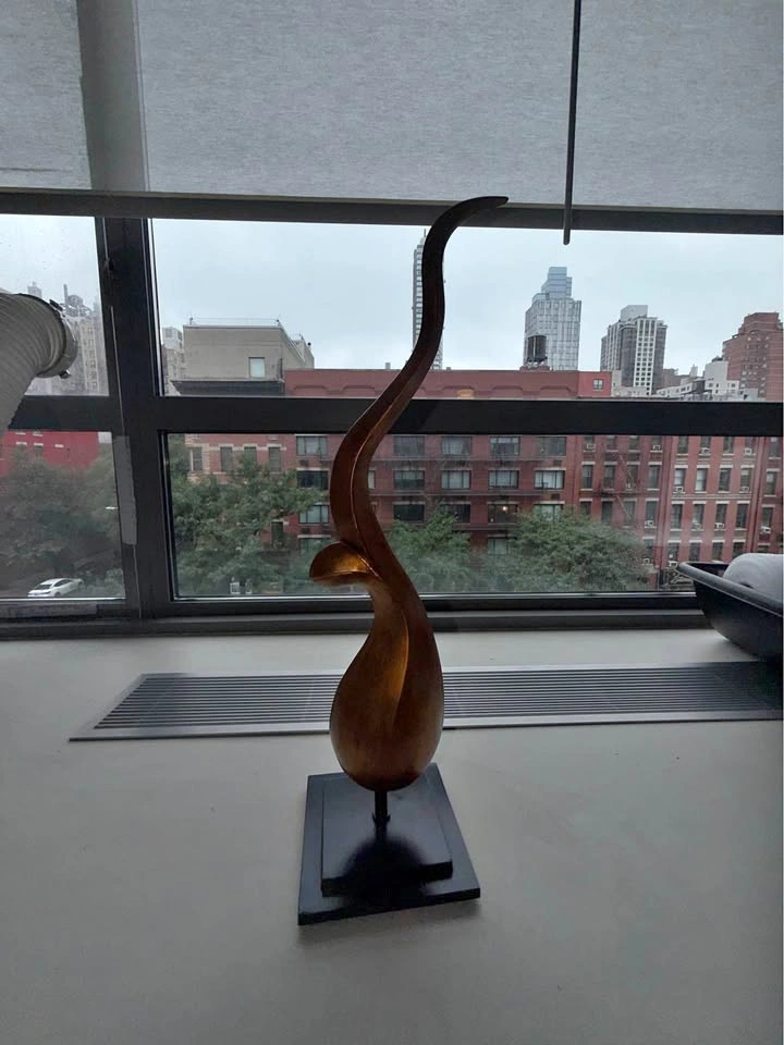 24” Tall Abstract Crane / Heron Sculpture – Wood & Black Base